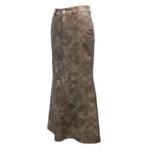 Bailey Rose Women's Washed Faux Leather Maxi Grey‎ Skirt, Size Medium- NWT